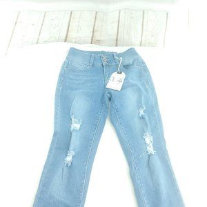 California Vintage Womens Blue Denim Distressed Flat Front Skinny Jeans Size 28